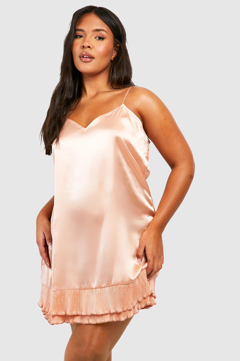 Plus Pleated Frill Satin Nightgown boohoo USA